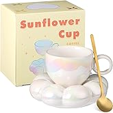 Gerrii Christmas Ceramic Coffee Mug with Sunflower Coaster Coffee Spoons 7 oz Cute Mugs Creative Coffee Milk Tea Mug Home Office Reusable Novelty Coffee Mugs for Kitchen Table Tea Milk(White, 1 Set)