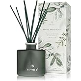 Thymes Petite Oil Reed Diffuser Set – Includes Reed Diffuser Sticks, Fragrance Oil, & Glass Bottle – Luxury Home Decor – Holiday Decor – Winter Scents – Sage-Green (Highland Frost, 4 fl oz)