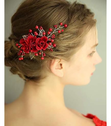 Amazon.com : Kercisbeauty Red Crystal Beads Hair Comb  display picture 2