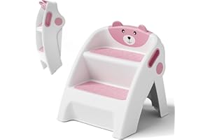 JOYINGBABY Toddler Step Stool Foldable 2 Step Stool for Kids Collapsible Anti-Slip Stepping Stool for Bathroom Sink Potty Toilet Toddler Kitchen Stool Helper (Pink)