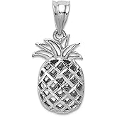 JewelryWeb 14k Solid White Gold Polished and Sparkle-Cut 3d Pineapple Pendant Necklace Pendant for Women