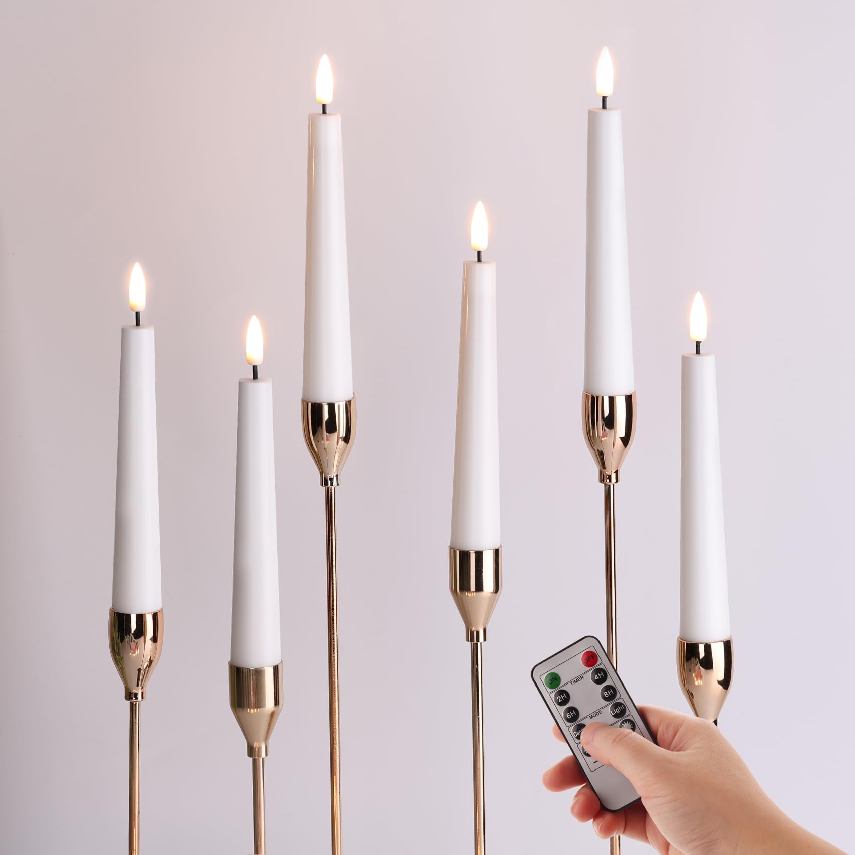 Photo 1 of Eywamage Short White Flameless Taper Candles with Remote, Flickering Battery LED Wax Candlesticks Set of 6