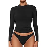 Avidlove Women Double Lined Basic Fitted T Shirts Long Sleeve Crew Neck Top with Underwear S-XXL