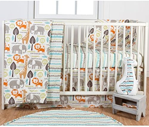 Poppi Living Unisex Neutral Safari Animal 4pc Crib Bedding Set