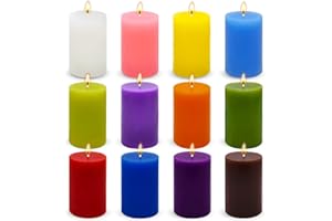 DEYIR 12 Pack 2x3 Inch Pillar Candles, Unscented Column Candles for Home Restaurants Spa Church Weddings, Smokeless Dripless and Clean Burning Emergency Candle - Mult Color