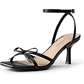 DREAM PAIRS Women's Bow Heels -Kitten Heels for Women, Square Toe Strappy Heeled Sandals, Elegant Wedding & Bridal Bownots Sandals for Formal & Special Occasions
