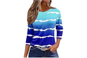 BXJX Womens Striped Graphic Shirts 3/4 Length Sleeve Plus Size Blouse Tops Dressy Casual Crewneck Shirts Fall Fashion Outfits