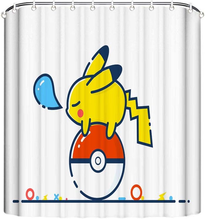 Muccum Pikachu simplicity Curtain Waterproof Mould Proof Resistant Bathroom Curtain Washable Bath Curtain Polyester Fabric 3D Shower Curtains for Bathroom 180x180cm