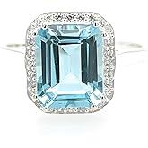 Natural 2.5ct Blue Topaz 925 Solid Sterling Silver Engagement Ring Size 7, 8, 9