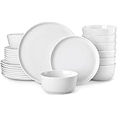 MALACASA 24 Pieces Gourmet Porcelain Dinnerware Sets, Premium Plates and Bowls Set, High-Fired Ceramic Dishes Set for 8, Chip & Scratch Resistant, Microwave Dishwasher Safe, White, Series LEXI