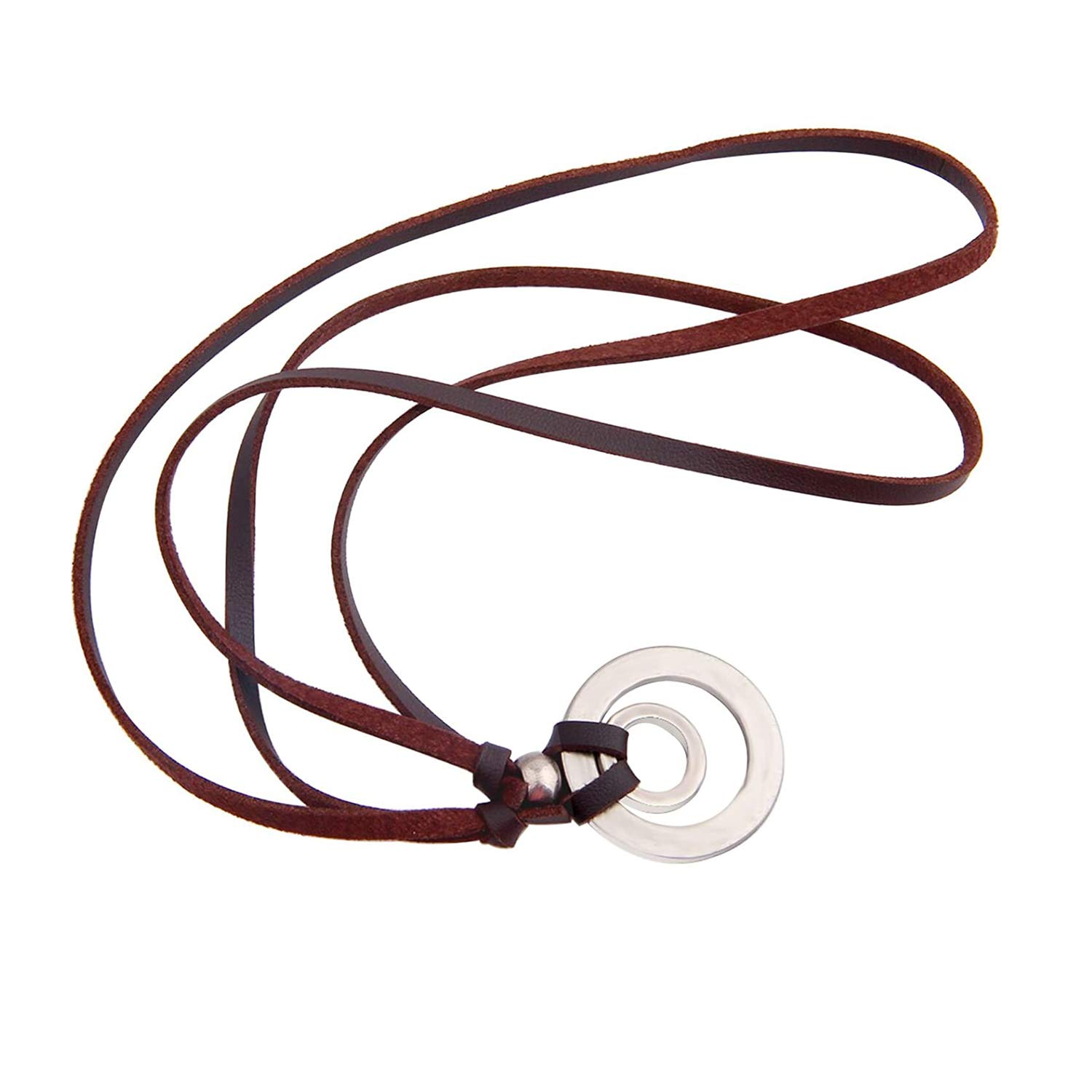 Eyeglass Holder Necklace O Ring Adjustable Leather Strap Necklace (B)