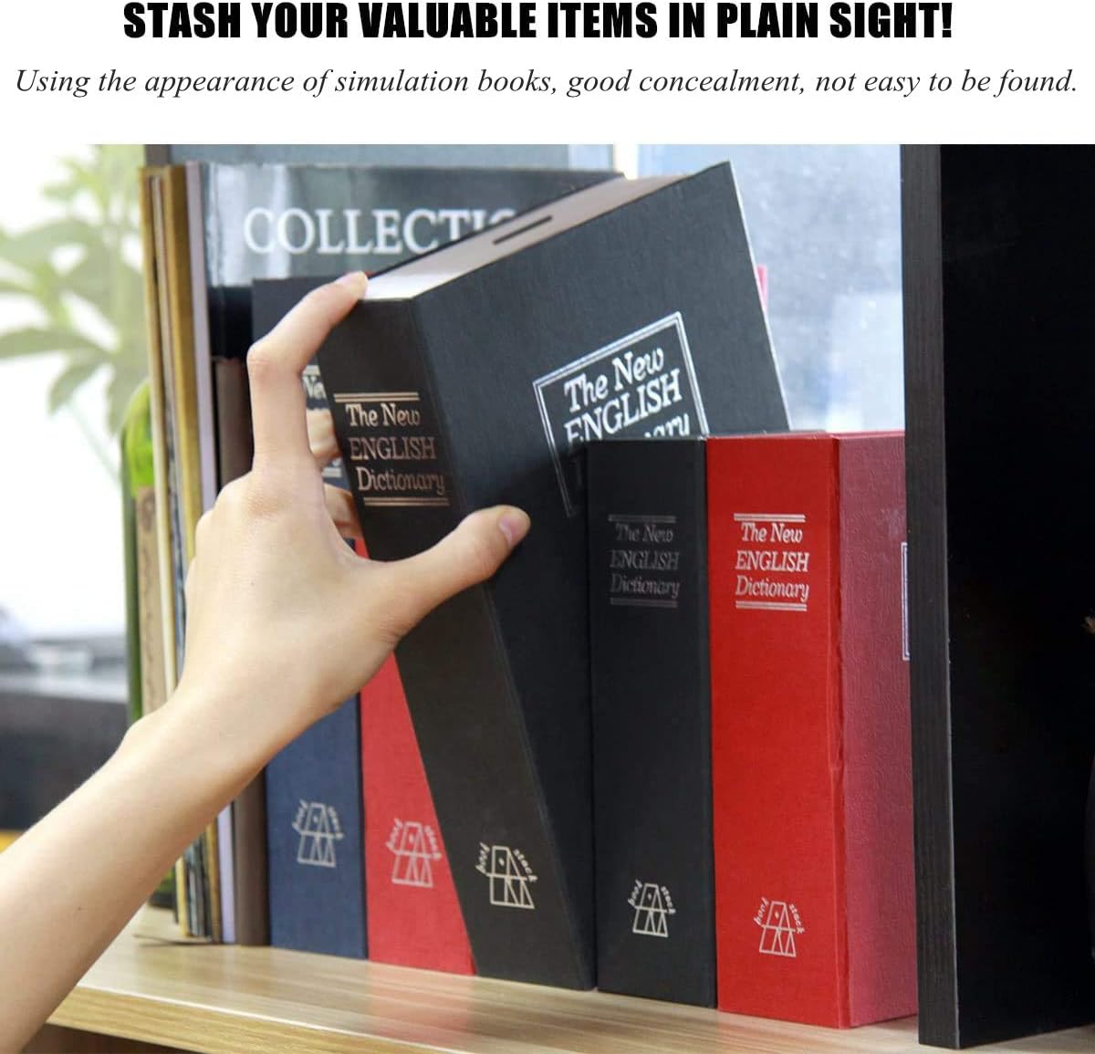 Book Safe Storage Box, Stainless Steel Liner Mini Simulation Book Safe with Key Lock, Dictionary Secret Safe Can - Image 3