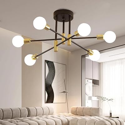 Comely Sputnik Ceiling Light 6 Light E27 Black Gold Modern Chandelier