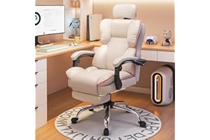 XUEGW Executive Office Chair,Ergonomic High Back Cushion Lumbar Back Support, Computer Chairs with Footrest and Lumbar Support PU Leather Office,White