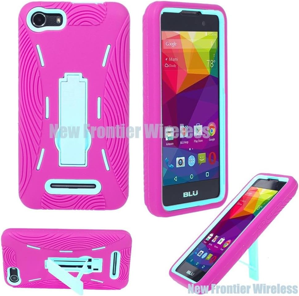 BLU Dash M (D030U) Premium Rugged Heavy Duty Kickstand Case + Screen Protector (HVD Pink/Blue)