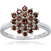 Ice Gems Sterling Silver Genuine Garnet Flower Ring