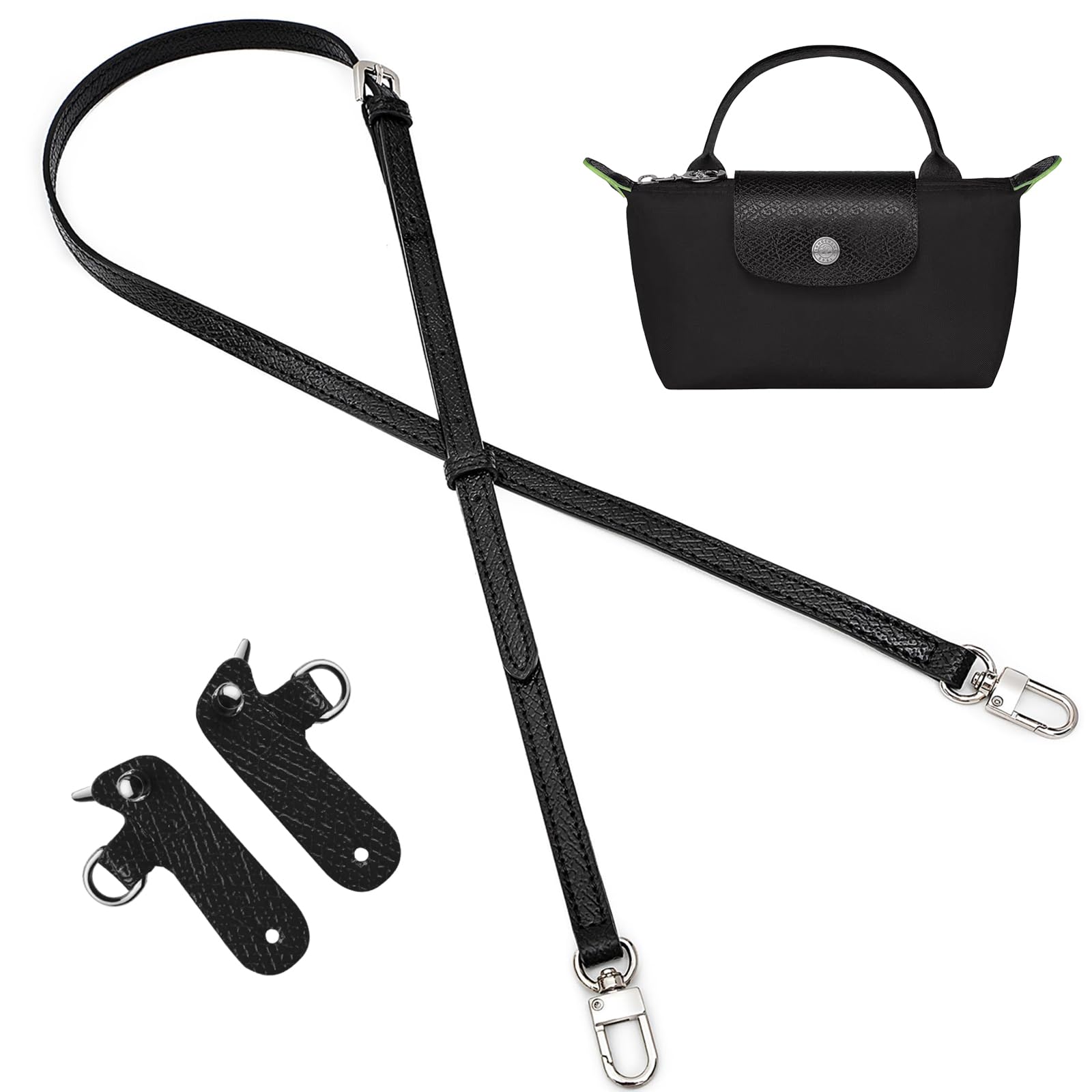 Photo 1 of KOMHPS Purse Straps Replacement, Leather Handbag Crossbody Shoulder Strap Kit Adjustable for Mini Longcamp Tote Bag Women