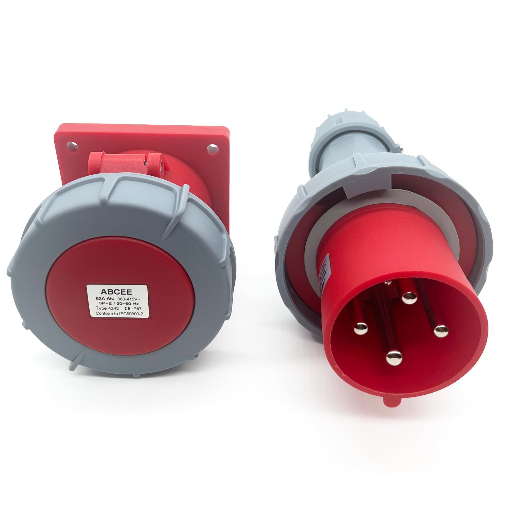 Photo 1 of 1Set 63A 4Pin Male+Famale Flush-Mounted Receptacle Connector(Compatible with 60amp),Industrial Waterproof Concealed Socket,IP67 Aviation 3phase Plug&Socket,IEC60309 3P+E 6H