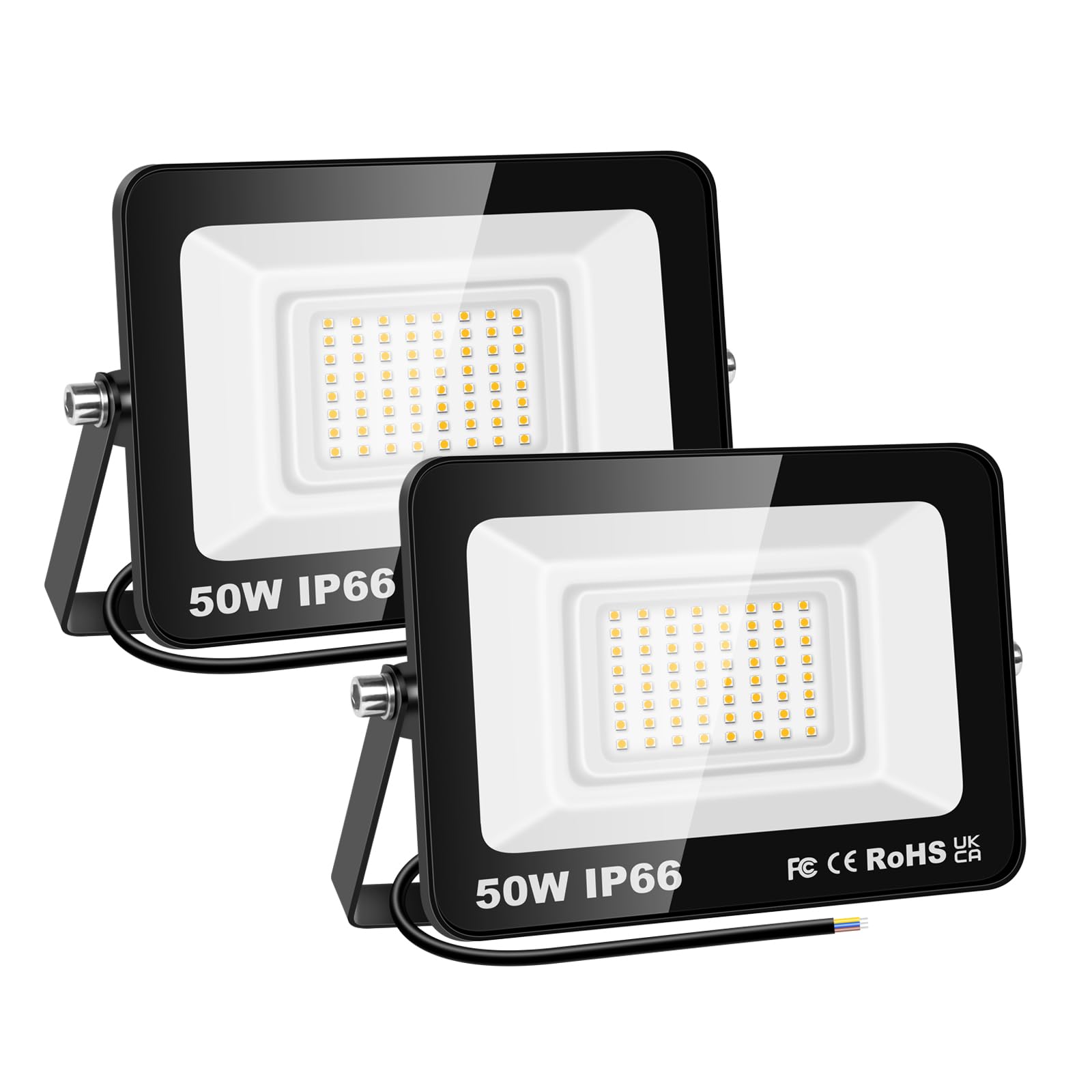 SKYWORLD 50W LED Flood Light Outdoor, 5000LM Work Light Daylight Warm White Security Lights 5000K Floodlights IP66 Waterproof for Garden Yard Lawn Playground Stadium 2 Pack