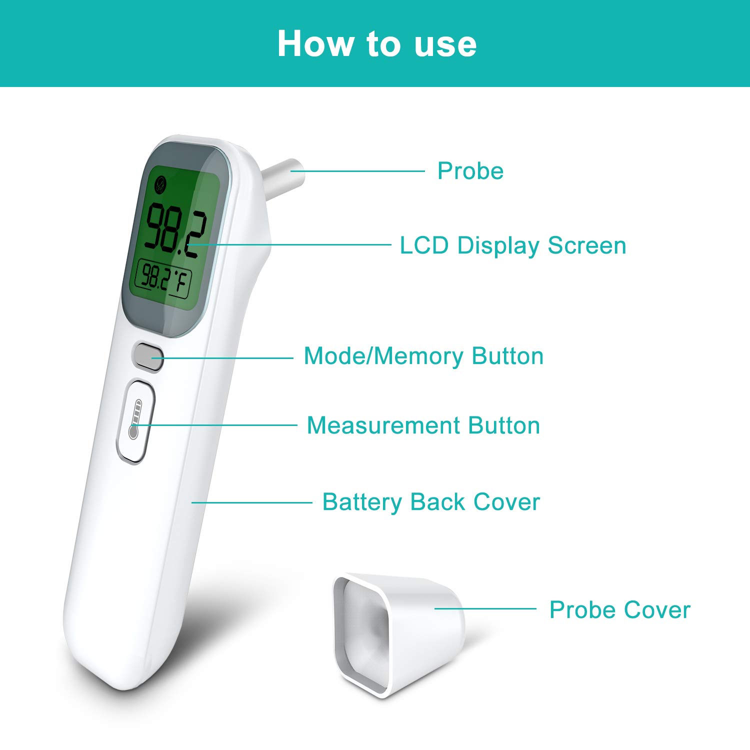 Vibeey Thermometer for Adults, Touchless Forehead and Ear Thermometer for Fever, 4 Modes Digital Infrared Thermometer, No-Touch Temporal Kid and Baby Thermometer: Industrial & Scientific