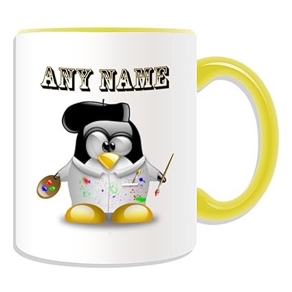 Cadeau Personnalisé Artiste Mug Avec Chapeau Pingouin Thème Au Design Fantaisie Couleur Nimporte Quel Nommessage Sur Votre Unique Peintre