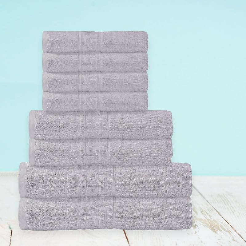 Indus Textiles 100% Egyptian Cotton Towel Sets 8 Piece - 2 Bath Towels 2 Hand Towels 4 Flannel Washcloths Bathroom Towels 600 GSM Highly Absorbent and Soft