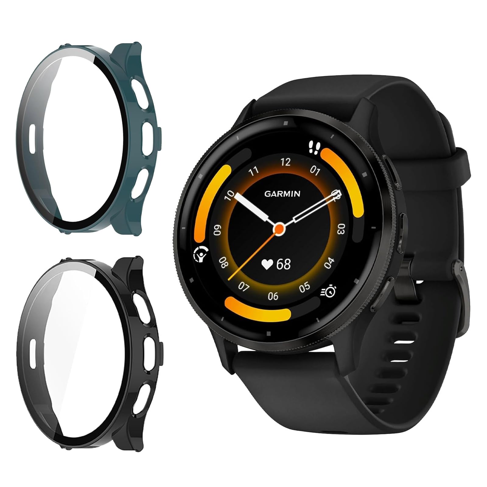Case for Garmin venu 3 Tempered Glass Screen Protector，[2Pack]PC Hard Case Tempered Glass Screen Protection Cover Slim Full Cover Scratch Proof Protector，Green+Black.