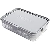 PackIt Mod Large Bento Food Storage Container, Steel Gray, Shatterproof Crystal Clear Base, with Leak-resistant Dividers, Lid, Microwavable, Dishwasher Safe, Designed for Storing Large Meal, Leftovers