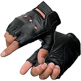 Milwaukee Leather SH216 Men's Black Leather Gel Padded Palm Fingerless Motorcycle Hand Gloves W/Breathable &lsquo;Open Knuckle&rsquo;
