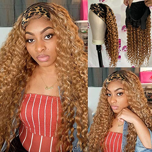 Licoville-1B27-Curly-Headband-Wig-Human-Hair-None-Lace-Front-Honey-Blonde-Loose-Deep-Wave-Human-Hair-Wigs-12-150-Density-Machine-Made-Blonde-Wig-with-Hair-Bands