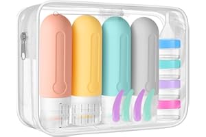 DEPOZA 18 Pack Travel Size Toiletry Containers Sets, BPA Free Silicone Travel Bottles with Leak Proof Caps, TSA Approved for Shampoo, Conditioner, Lotion, Soap and Essential Accessories (Spring)
