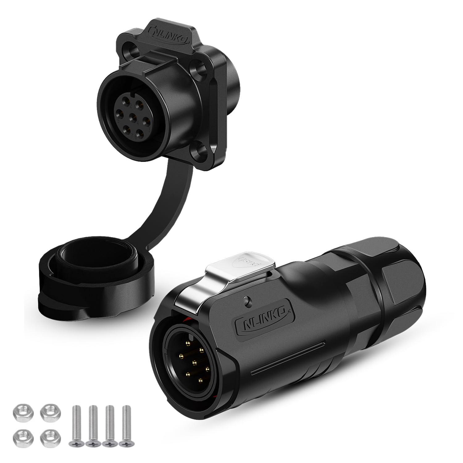 CNLINKO LP-12 Industrial Waterproof Connector IP68 Circular Connector Quick Plugging Aviation Connector PBT Plastic Shell Connector Fast Release Connector M12 2-8 Pin Flange Socket (7 Pin)