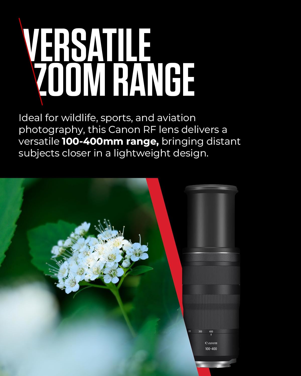 Canon RF Objektiv 100-400mm F5.6-8 IS USM – Tele-Zoom mit 5,5-Stufen-Bildstabilisator für Sport & Natur | Kompatibel mit EOS R System 3