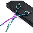 6.5"/8.0'' Professional Chunker Shear Twin Tail Downward Curved Pet Grooming Thinning/Blending Scissors Dog&cat Grooming Chunkers Shear (6.5 inches) Rainbow