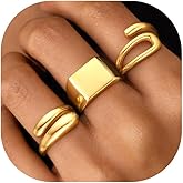 ZOERAY Chunky Gold Rings for Women Non Tarnish Trendy 14k Gold Plated Adjustable Signet Band Stackable Thumb Ring Set Open Twist Dome Statement Stacking Rings Jewelry Gifts for Women Size 5-10