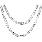 MDFUN Tennis Necklace 18K White Gold Plated | 5.0-6.0mm Round Cubic Zirconia Cut Faux Diamond Tennis Chain for Women and Men 14-24 inches