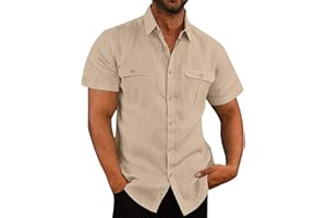 JXSOYEN Hawaiian Shirt for Men Button Down Shirts Short Sleeve Men Summer Tops Holiday Beach Shirt 2024 Cotton Linen Shirt