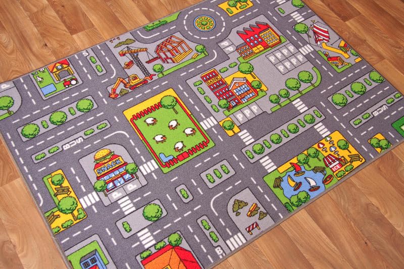 Children's Play Village Mat Town City Car Roads Rug 95cm x 133cm (3'1" x 4'4")