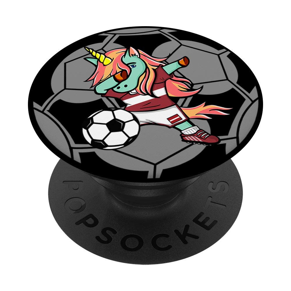 Funny Dabbing Unicorn Latvia Football - Latvian Flag Soccer PopSockets Swappable PopGrip