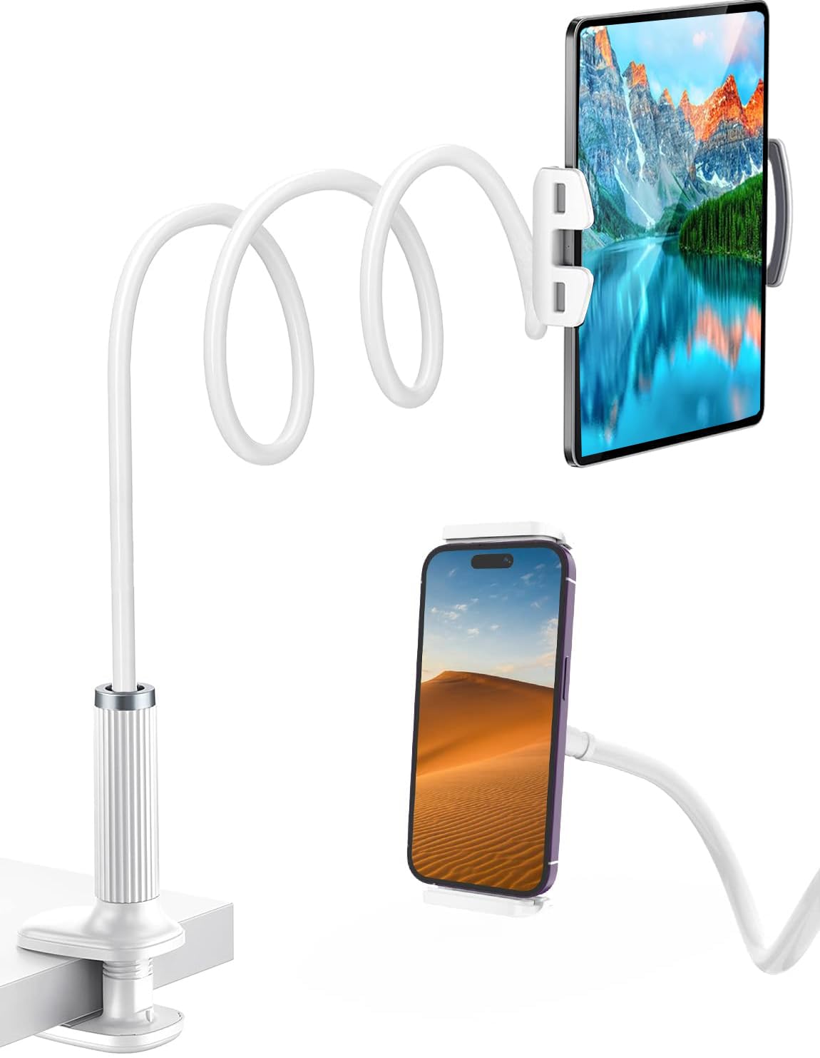 Photo 1 of Niumowa Gooseneck Tablet Holder - Flexible Stand, Tablet Holder,Cell Phone Holder,Cell Stand, Flexible Adjustable Arm in Bed for/Mobile Phone/Switch/etc, 98 cm Total Length (White)