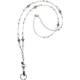 Hidden Hollow Beads, Simple Beaded (Ultra Light Weight) Made in USA Women's Fashion Lanyard, 34", Key and ID Badge Holder (Super Slim White - Breakaway)