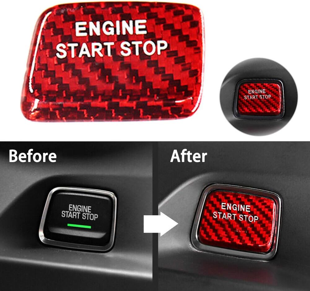 Queentres Car Start Engine Button Cover Carbon Fiber Keyless Engine