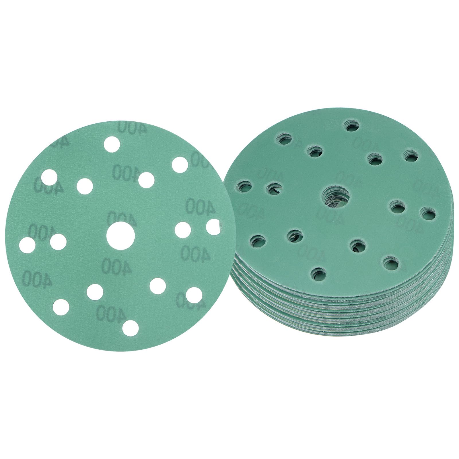 Kozelo 50pcs Green Film Sanding Discs - [6 Inch 400 Grits 15 Hole ] Round Aluminum Oxide Hook & Loop Wet Dry Sander Pads for Wood Metal Polishing Use| Zirconium Corundum Sandpaper