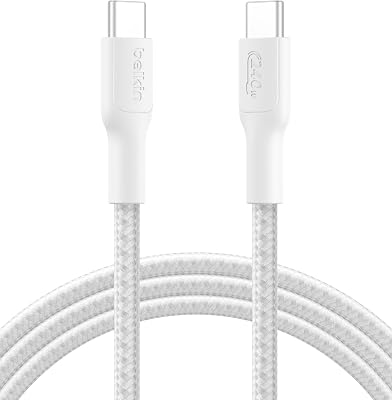 Eco Cable Trenzado C a C de 2 m y 240 W, Carga Rápida, suave y flexible para iPhone 16, Galaxy S25, Pixel 9, MacBook, IPad Pro - Blanco