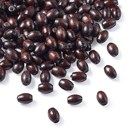 Beadthoven 200pcs Printed Wood Beads, Indonesia Style Oval Beads for Making Necklace & Bracelet, Brown, 5x8mm, Hole: 2mm