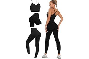 LUBERASU 3 Piece Workout Sets for Women Scrunch Butt Lift Leggings Shorts with Pleated Strappy Sports Bra Active Outfits