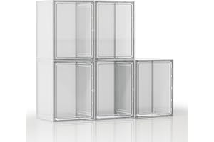 HOYOJA Boot Storage Organizer Tall Boots, 5 Pack Clear Shoe Storage Boxes Stackable Boot Boxes for Tall Boots, Boot Organizer for Closet, Plastic Boot Storage Boxes, Shoe Bin for Entryway, White