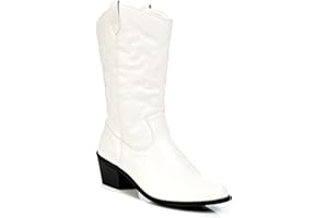 Charles Albert Cowboy Boots for Women Mid-Calf Boot Embroidered Stiching Western Cowgirl Boots Low Stacked Heel