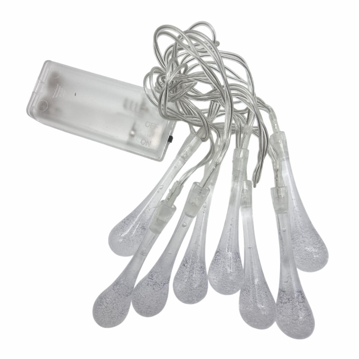 Icicle String Lights – 8 LED Battery Operated White Lights, Indoor Christmas Decoration with On/Off Switch