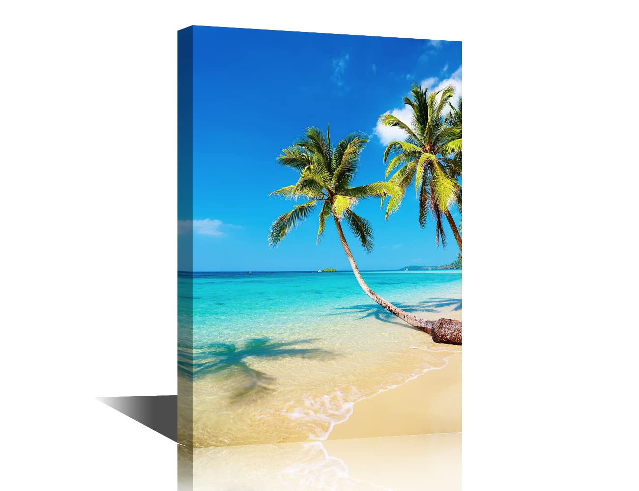TISHIRON Canvas Wall Art Summer Ocean Coconut Trees on Sands Beach Sea Nature Picture Scenery Painting Canvas Artwork for Home Office Wall Decor Framed Ready to Hang (12X8in) — image 1